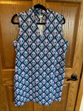 Lulu B Sleeveless Navy Geometric Pineapple Print Tunic Size XL